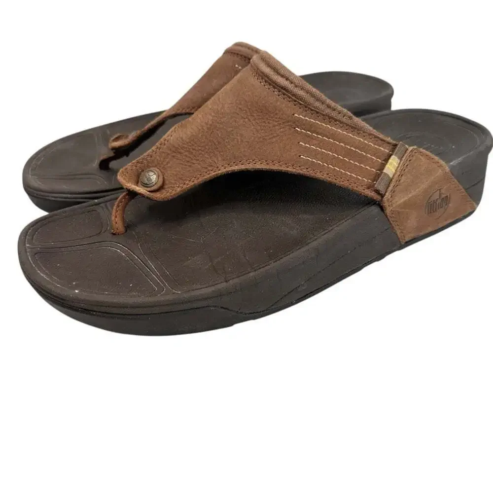 FitFlop DASS Leather Thong Sandals Brown Comfort Support Casual Summer Men 11